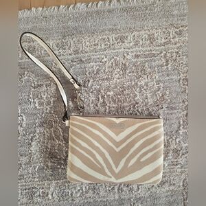 Coach Beige Zebra-Print Wristlet